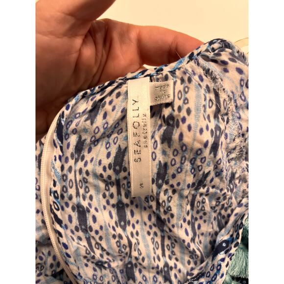 Seafolly Women's Blue Geometric Boho Tassels V-Neck Playsuit Romper Size Small - Picture 4 of 10
